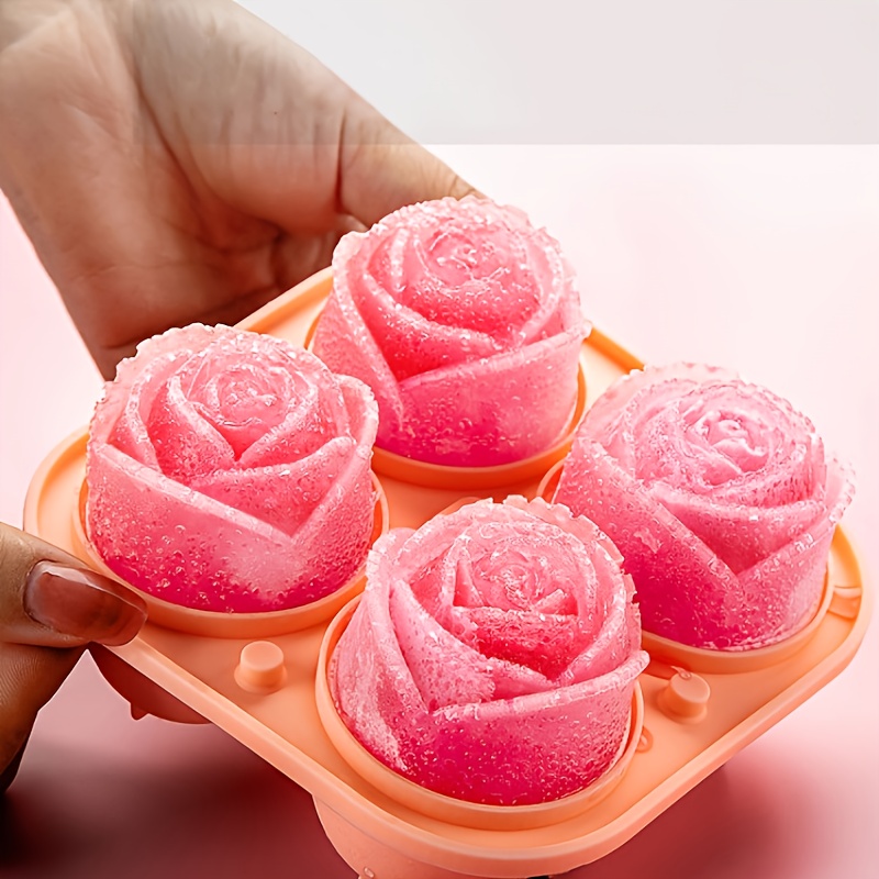 Rose Ice Ball Maker Trays Silicone Round Ice Cube Mold Ice Trays 4 Cavity in Pink