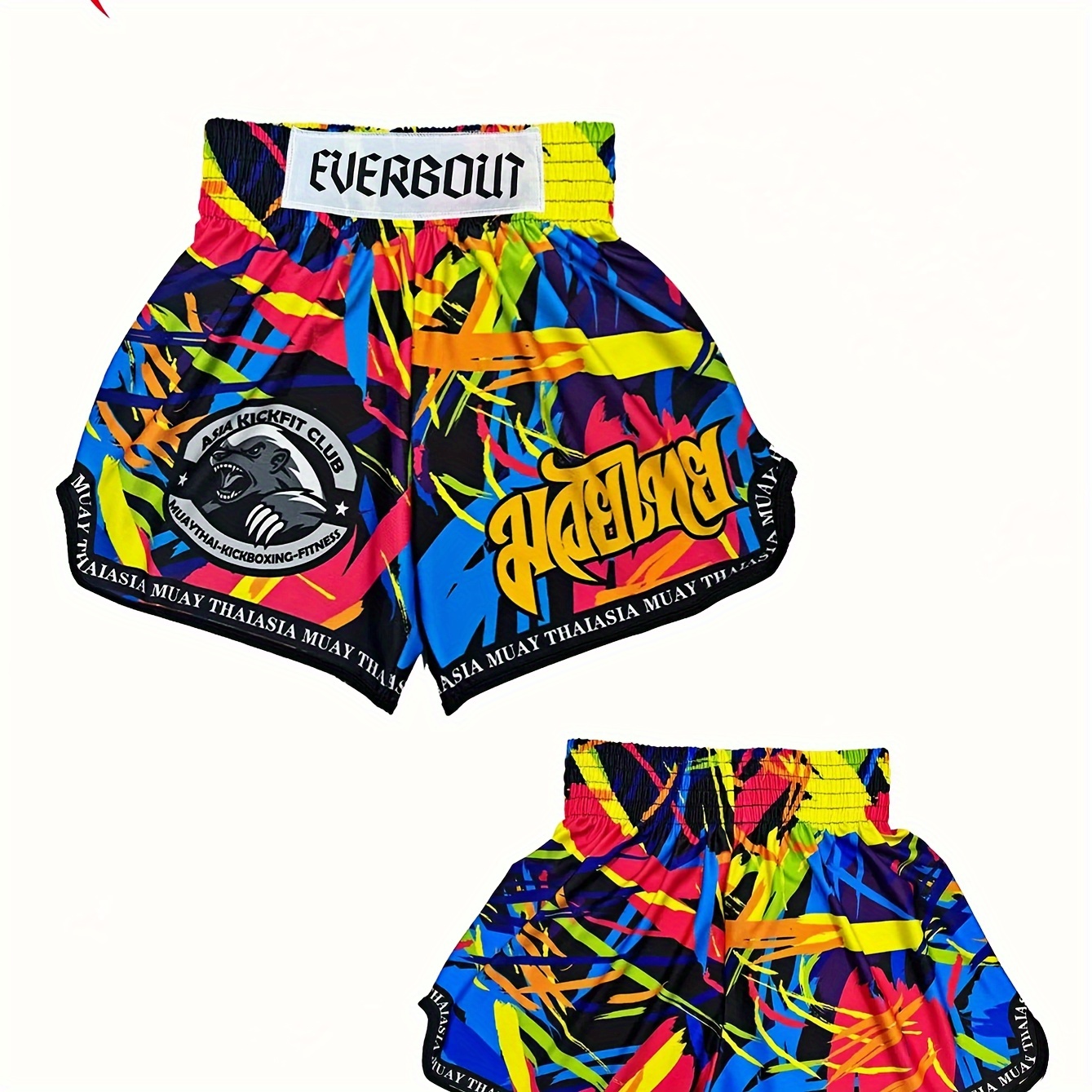 

1pc Evenbout High Stretch Polyester Boxing Shorts, Geometric Pattern, Loose Fabric With Heat Transfer Printing For Martial Arts, Kickboxing, Muay Thai Training, Sports Fitness