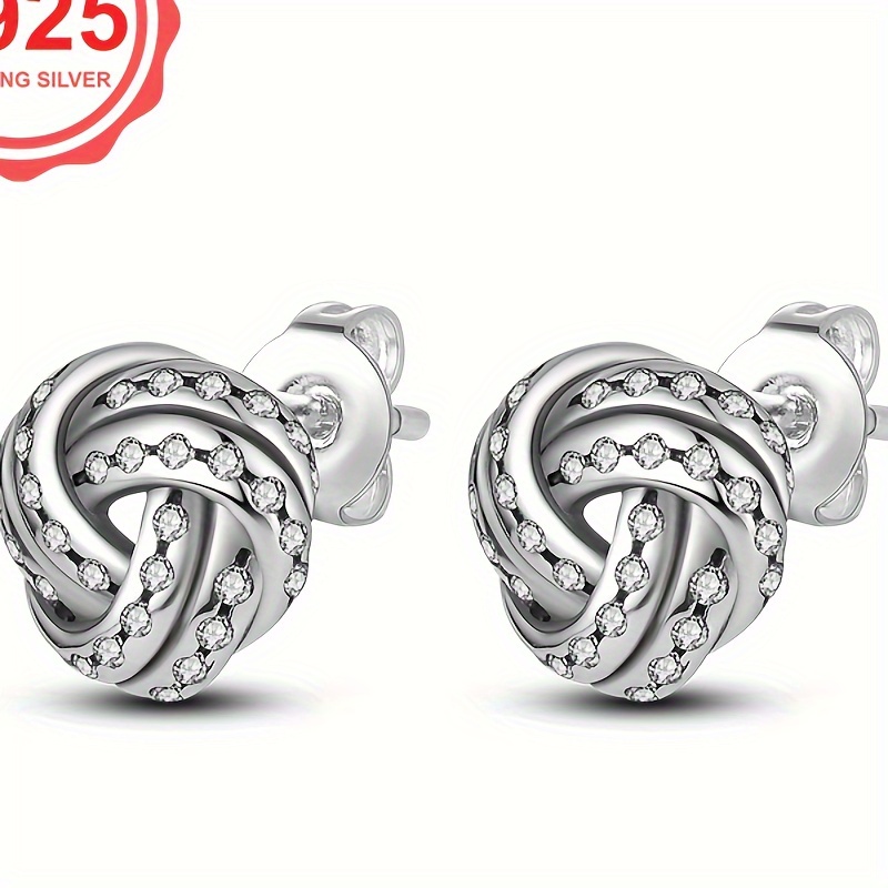 

Delicate 925 Sterling Silver Hypoallergenic Stud Earrings Knot Design Zirconia Inlaid For Women Gift