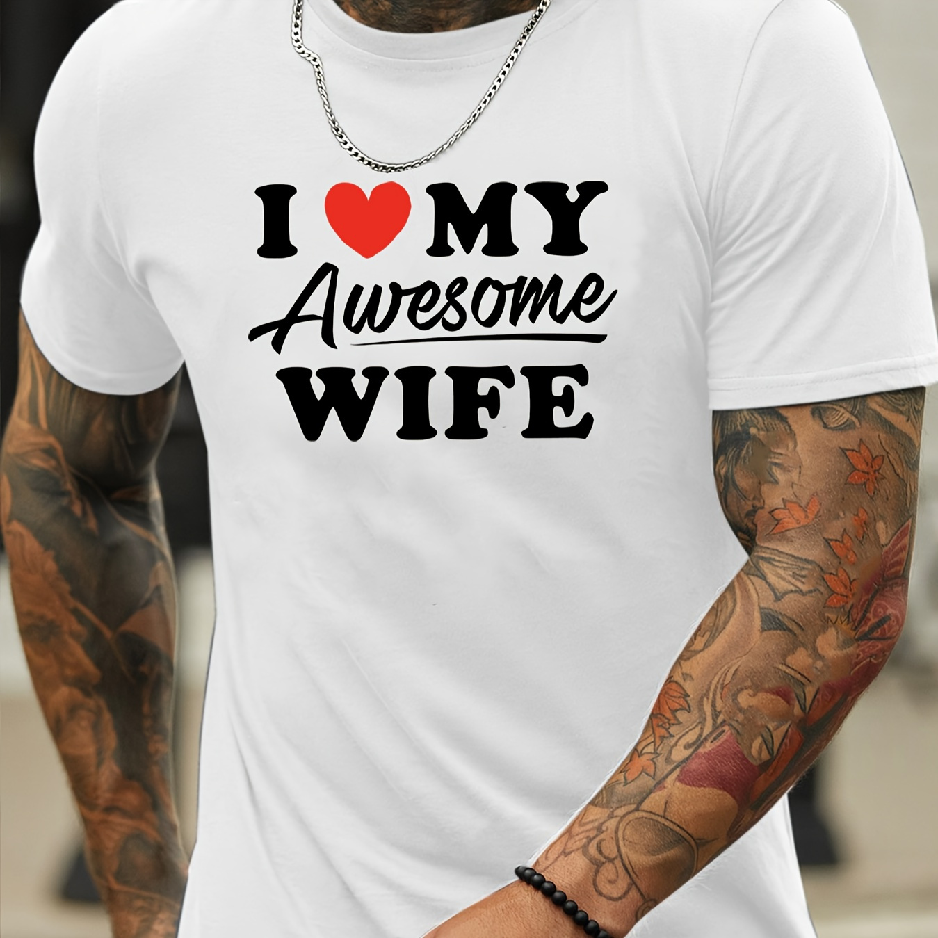 

I Love My Awesome Wife "creative Print Stylish T-shirt For Men, Casual Summer Top, Comfortable And Fashion Crew Neck Short Sleeve, Suitable For Daily Wear