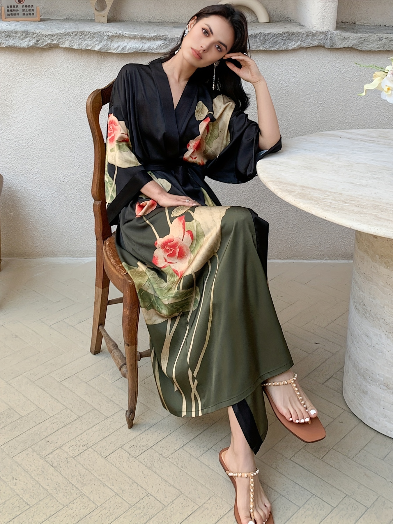 Batas Kimono Mujer Bata Larga Satén Batas Florales Kimonos - Temu Spain