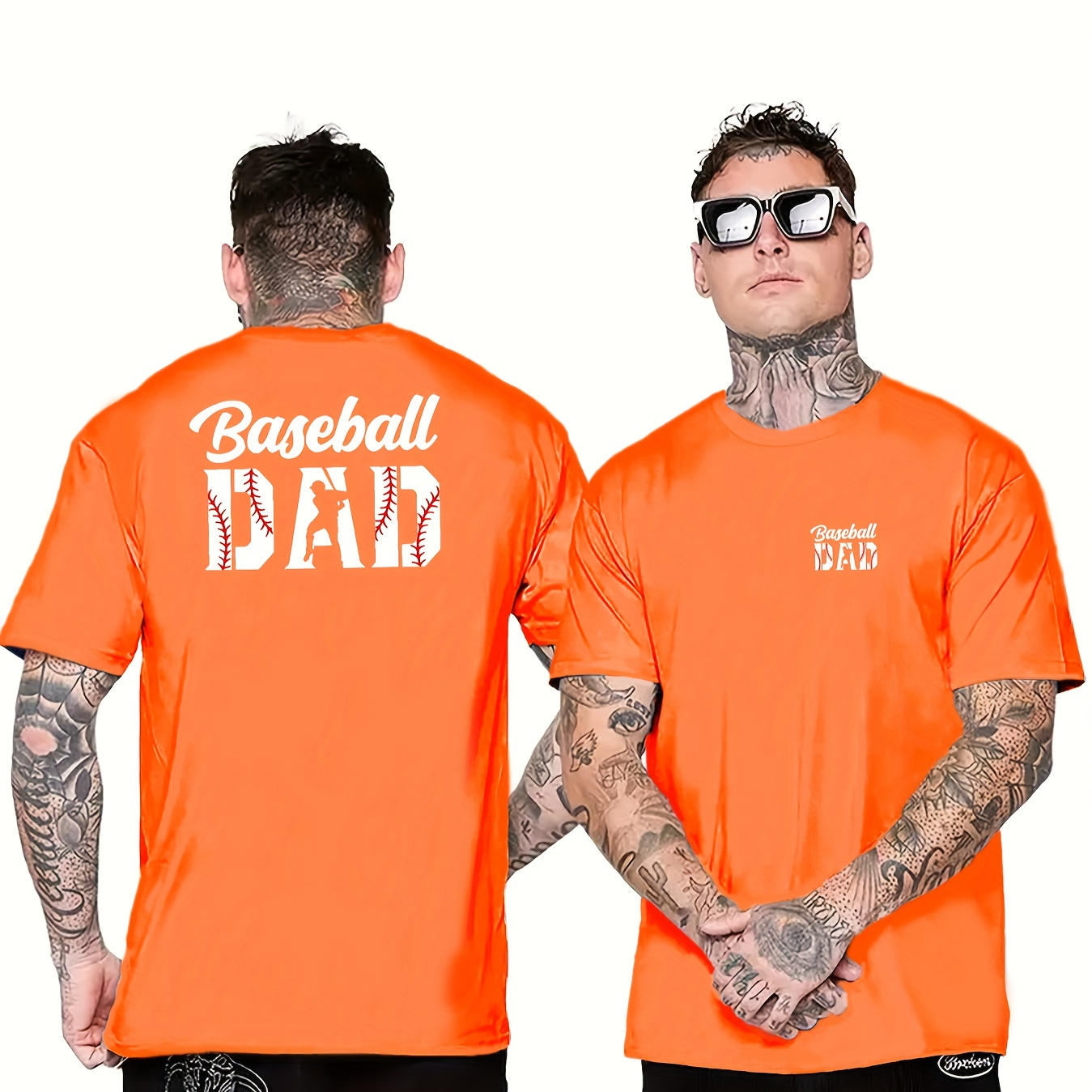 

Fashion Round Neck Tees For Men, "baseball Dad"trendy Print Stylish Short Sleeves, Summer Causal Tops For Everyday Wear