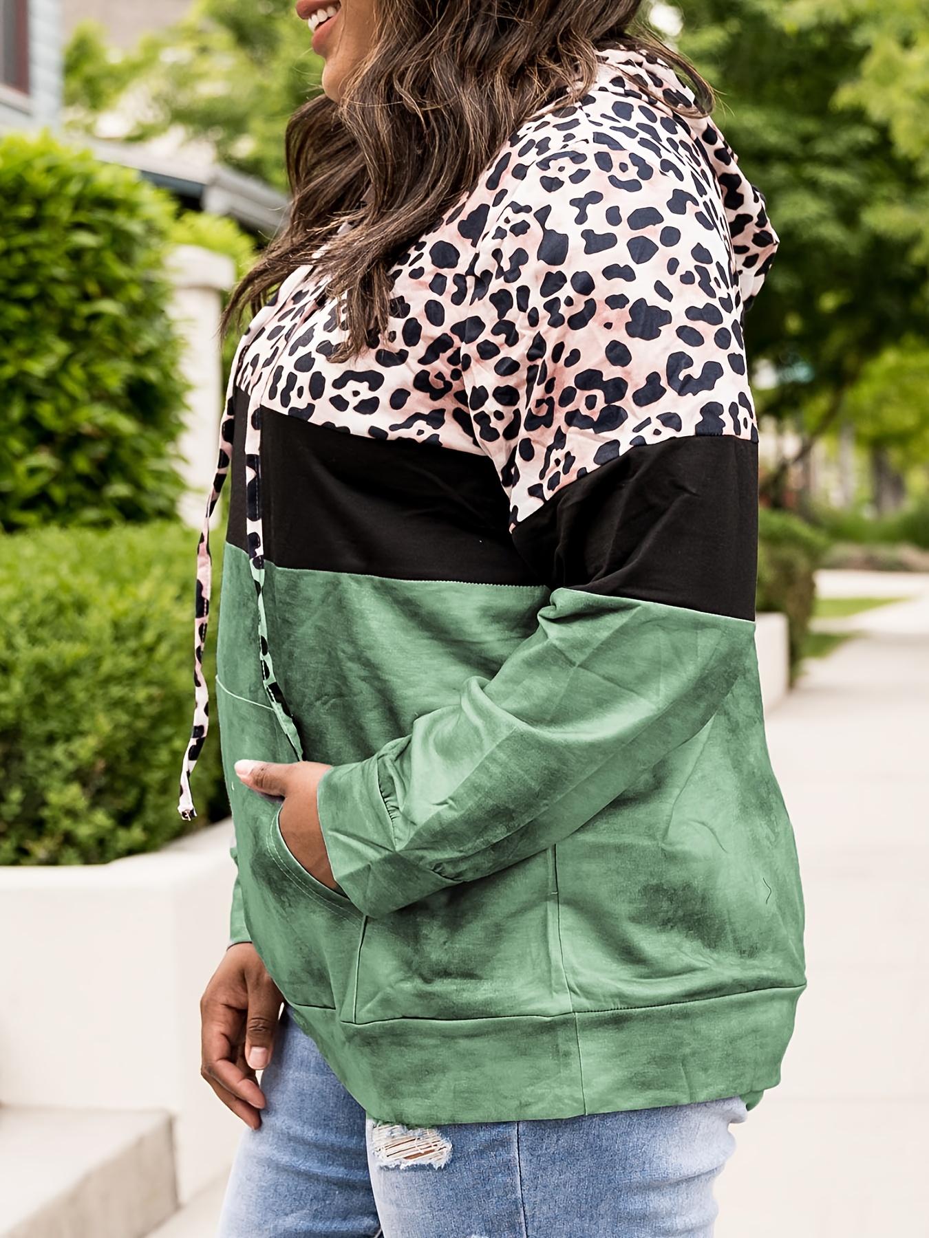 Plus Size Casual Sweatshirt Women s Plus Colorblock Leopard Temu