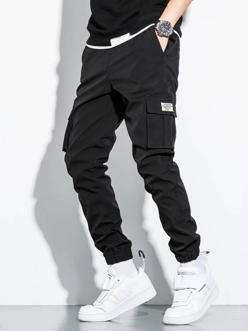 Mens Casual Black Cargo Pants With Flap Pockets - Clothing, Shoes ...