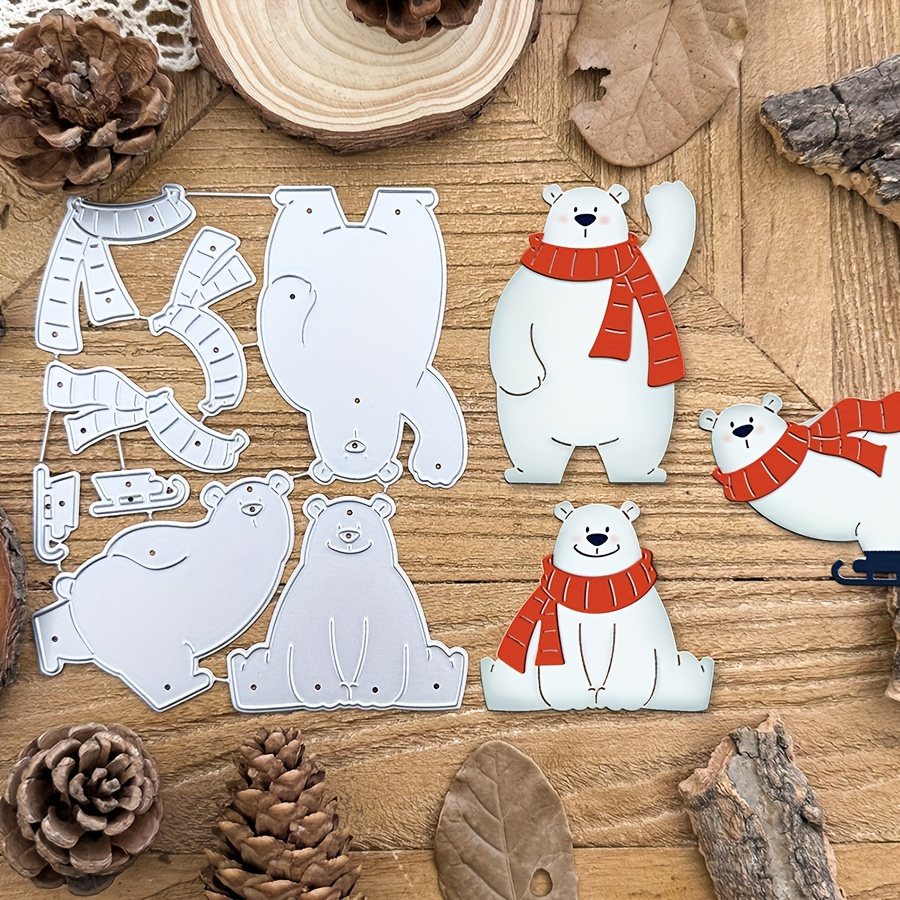

Lovely Layers Winter Skating Polar Bears Metal Cutting Dies For Diy Scrapbooking, Greeting Cards, And Home Decoration - Metal Stencil Templates For Handmade Crafts