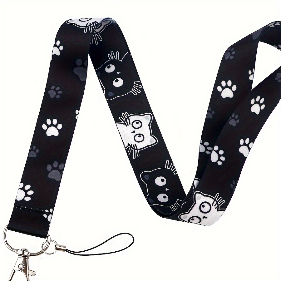 

Dmlsky Cute Cat Lanyard Keychain - Polyester Neck Strap With Black Cat Design For Keys, Mobile Phone, Badge Holder - 1pc