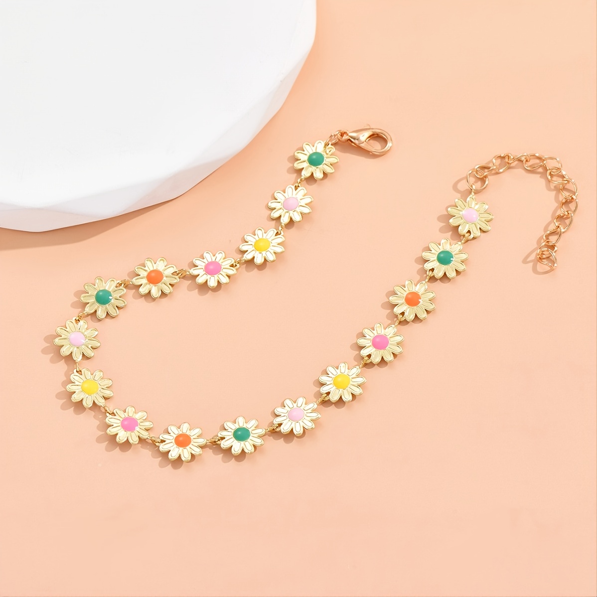 Flower Shape Beaded Anklet, Candy Dainty Adjustable Foot Jewelry