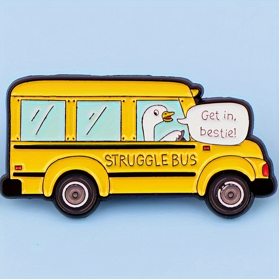 

Funny Goose & School Bus Enamel Lapel Pin - Zinc Alloy, Yellow Cartoon Brooch For Backpacks And Clothes Accessories, Backpack For School