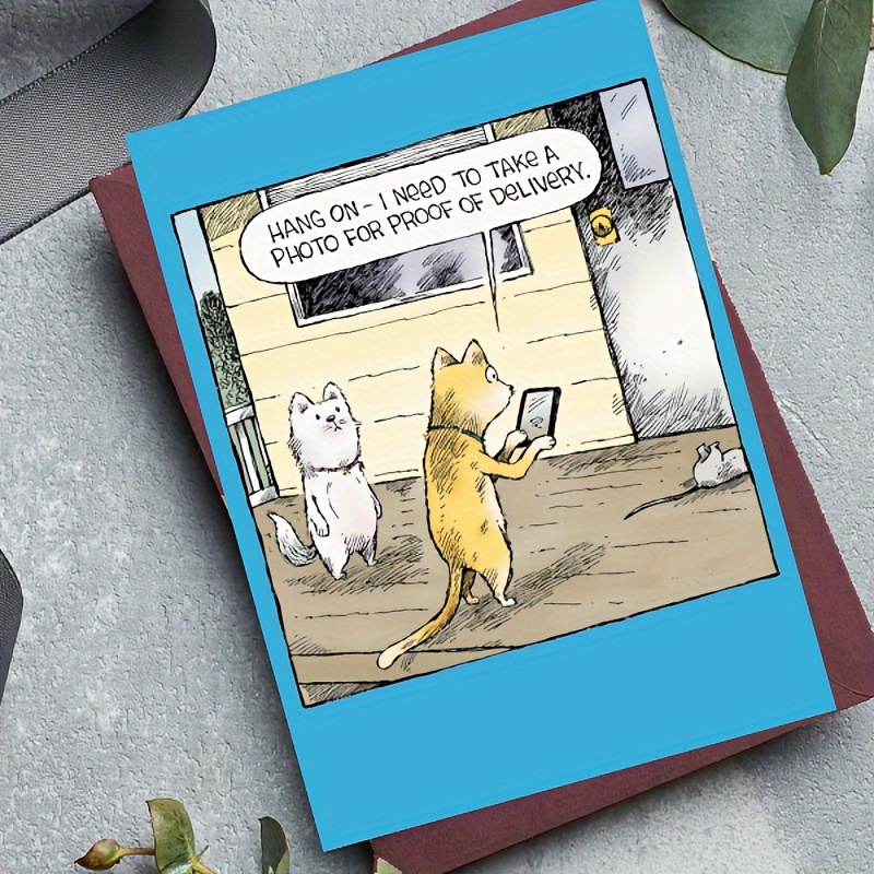 

1pc Of Greeting Card Features A Yellow Cat Taking Photos With A Phone, And A White Cat Sitting Next To It, Suitable For Gifting To Family And Friends