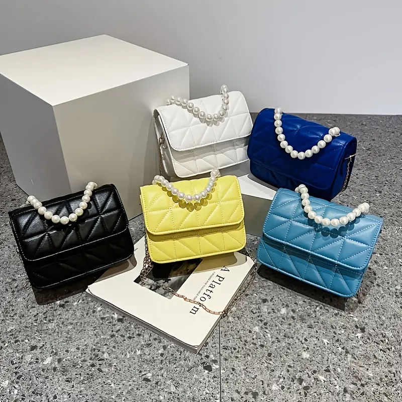 Pearl Handle Handbag, Women's Chain Crossbody Small Square Bag