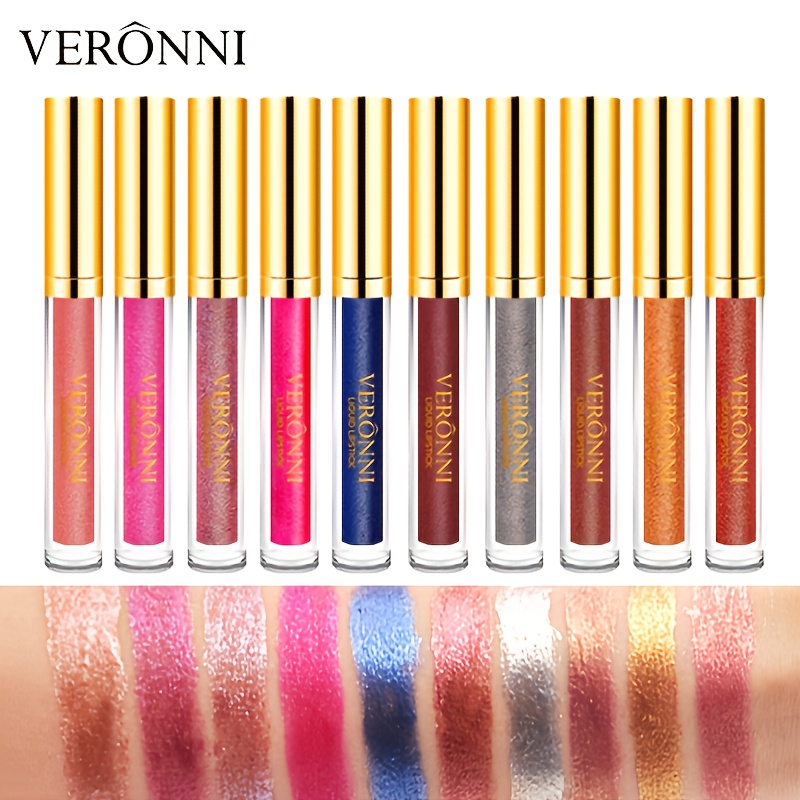 VERONNI Diamond Glitter Liquid Lipstick Set Metallic Lip Gloss Kit