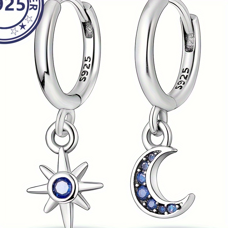 

S925 Sterling Silver Moon Star Earrings Hypoallergenic Jewelry For Women Girl Gift