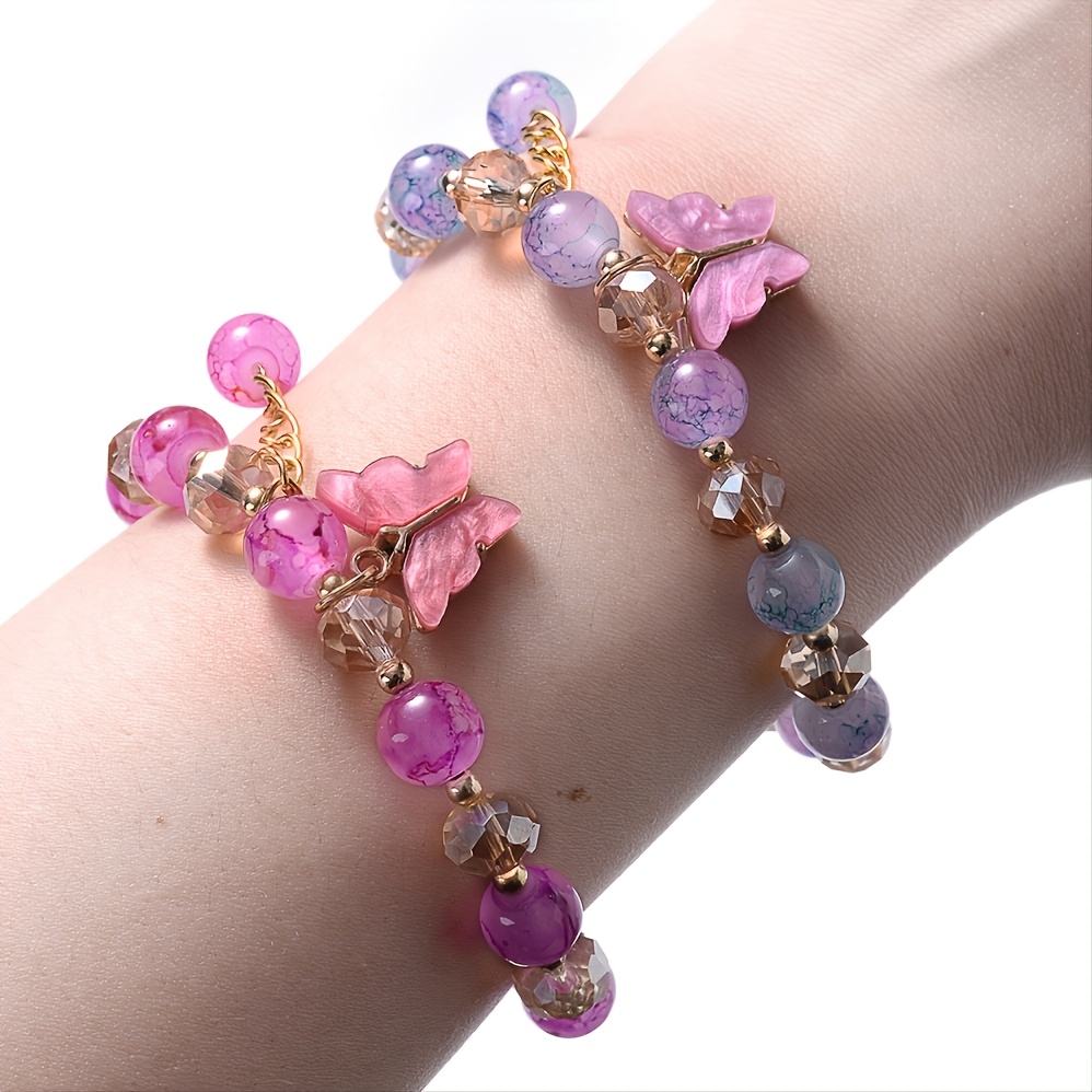 Two color Matching Beaded Butterfly Charm Bracelet Glass - Temu