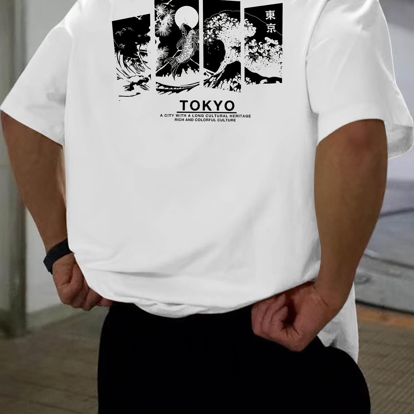 

Tokyo "creative Print Casual Novelty T-shirt For Men, Short Sleeve Summer& Spring Top, Comfort Fit, Stylish Streetwear Crew Neck Tee For Daily Wear