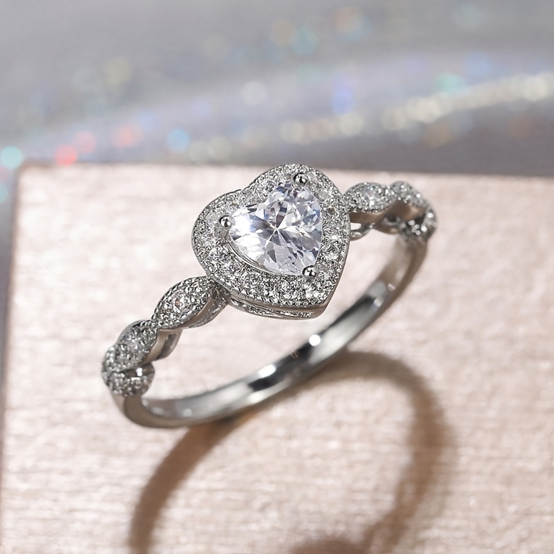 Clásico elegante novia Cubic Zirconia anillo mujer compromiso fiesta  corazón cristal anillos moda joyería accesorio