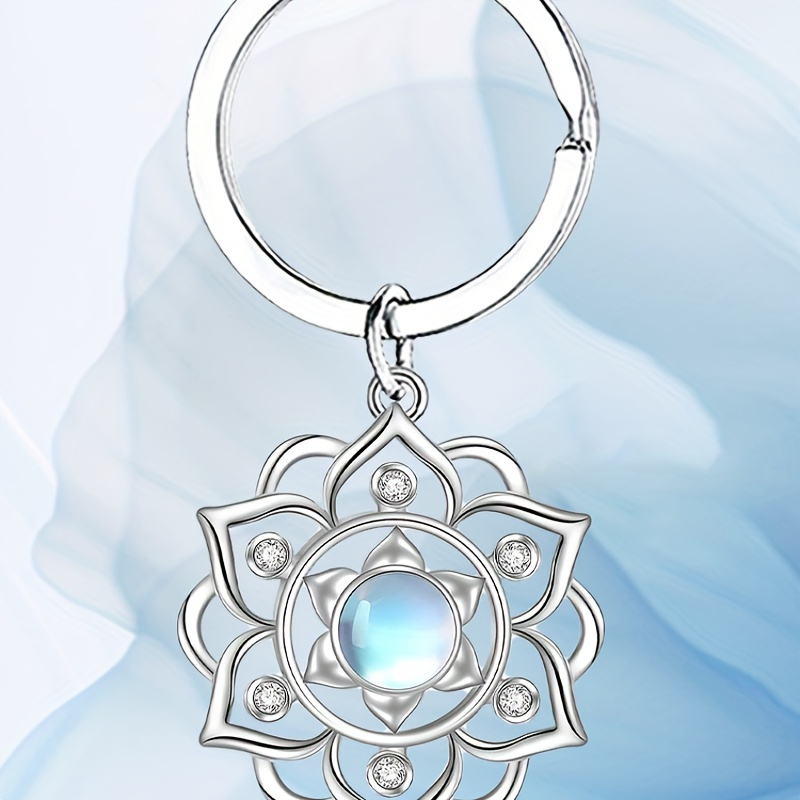 

Simple Blue Lotus Keychain, Silvery Hollow Out Pendant Alloy Keyring, Bag Backpack Charm Car Hanging Pendant Earbud Case Cover Accessories Women Daily Uses Gift