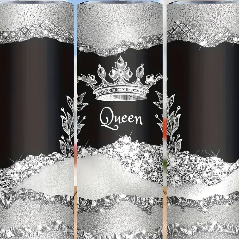 

1pc, 20oz Queen Theme Stainless Steel , 3d Glittered Silver , Insulated Travel Mug With Lid & Straw, Ideal For Christmas, Thanksgiving, Valentine's Day Gift, Seamless Holiday Party Favor