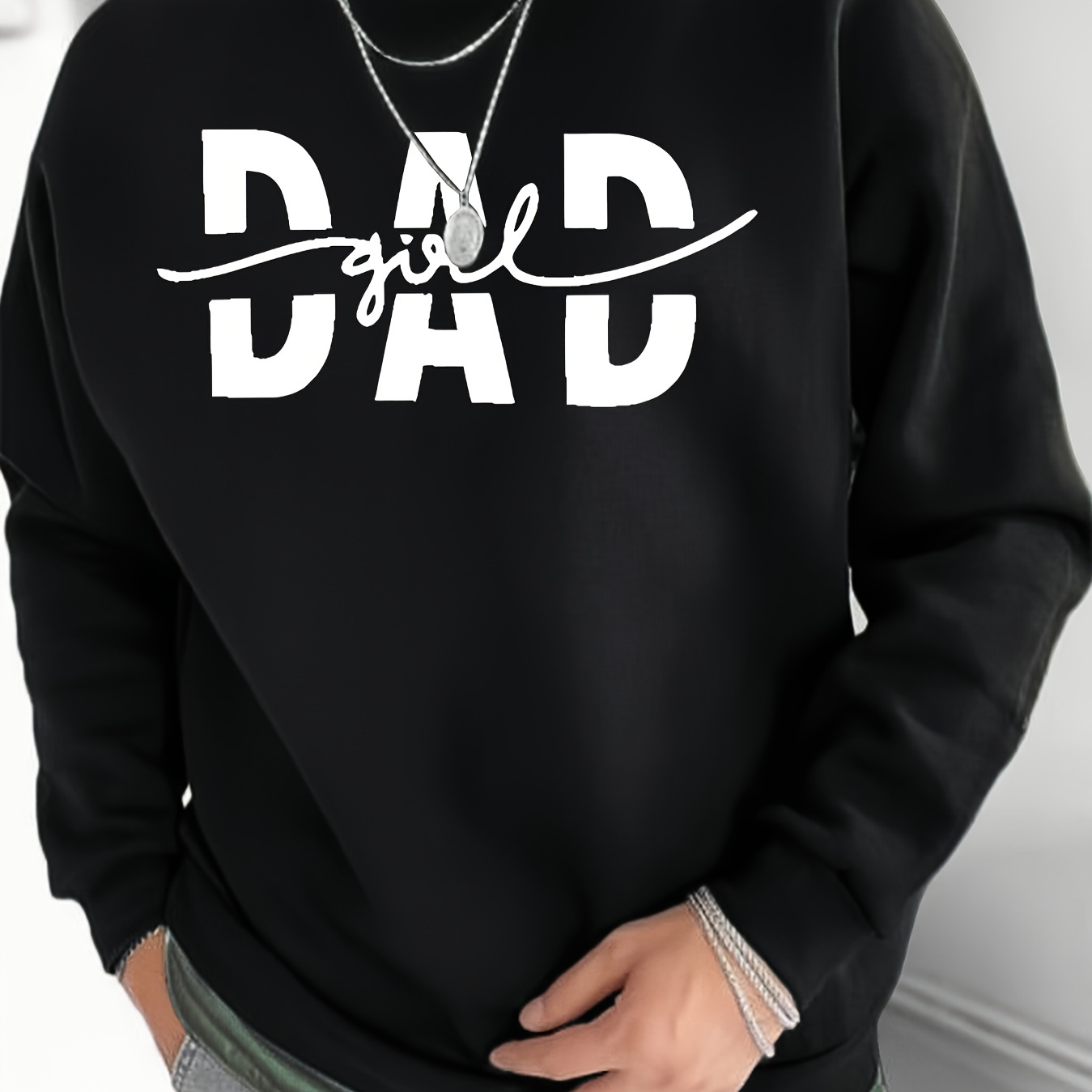 

Men's Dad Printed Patterns Solid Color Sweatshirt, Round Neck Long Sleeve Casual Tops, For Outdoor Activities