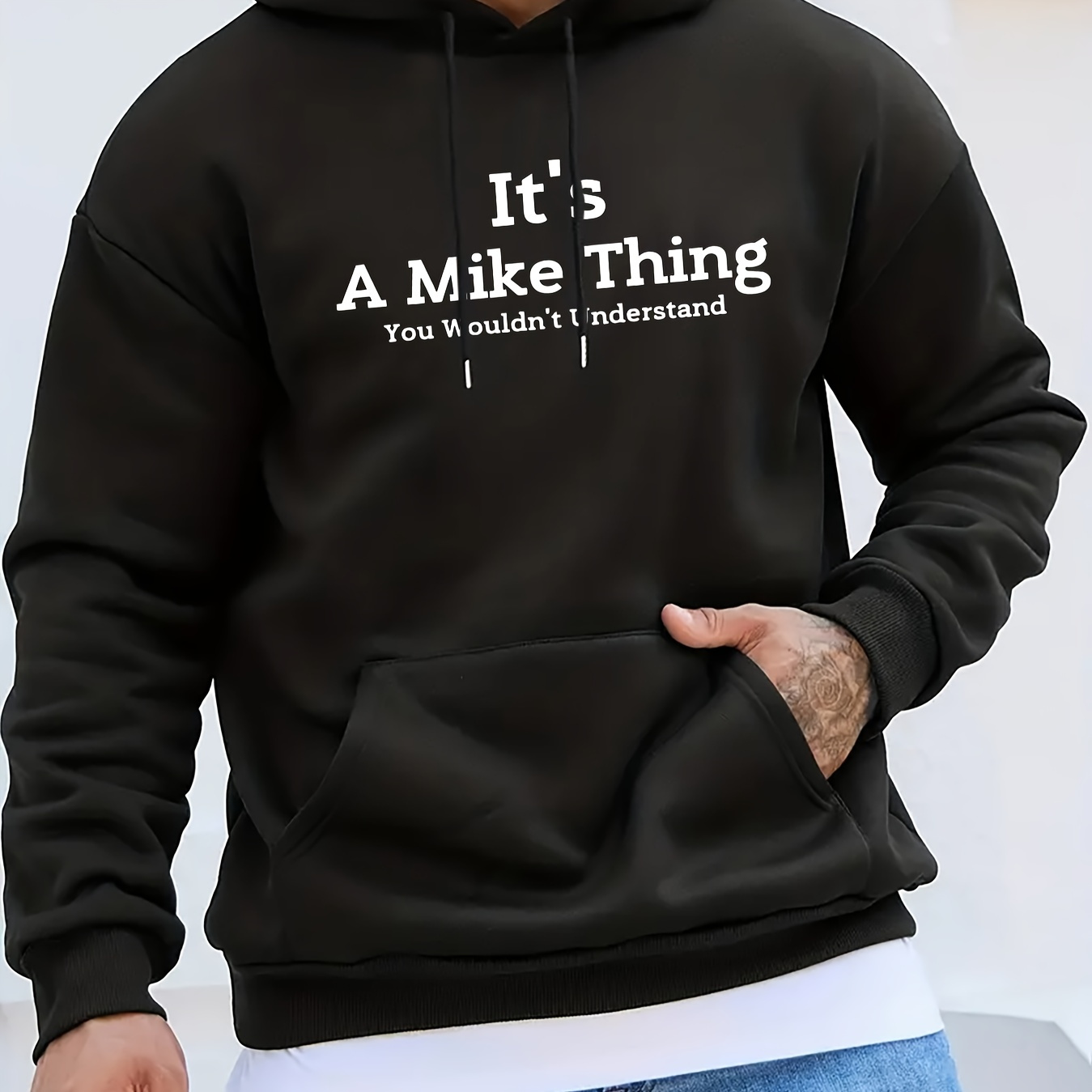 

's A Mike Thing Printed Hooded Sweatshirt - Polyester Fiber, Adjustable Hood, Pocket Detail, Machine Washable, Casual Outdoor Style