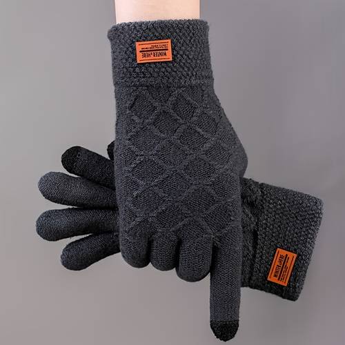 Men's Wool Gloves Touch Screen Knit Lining