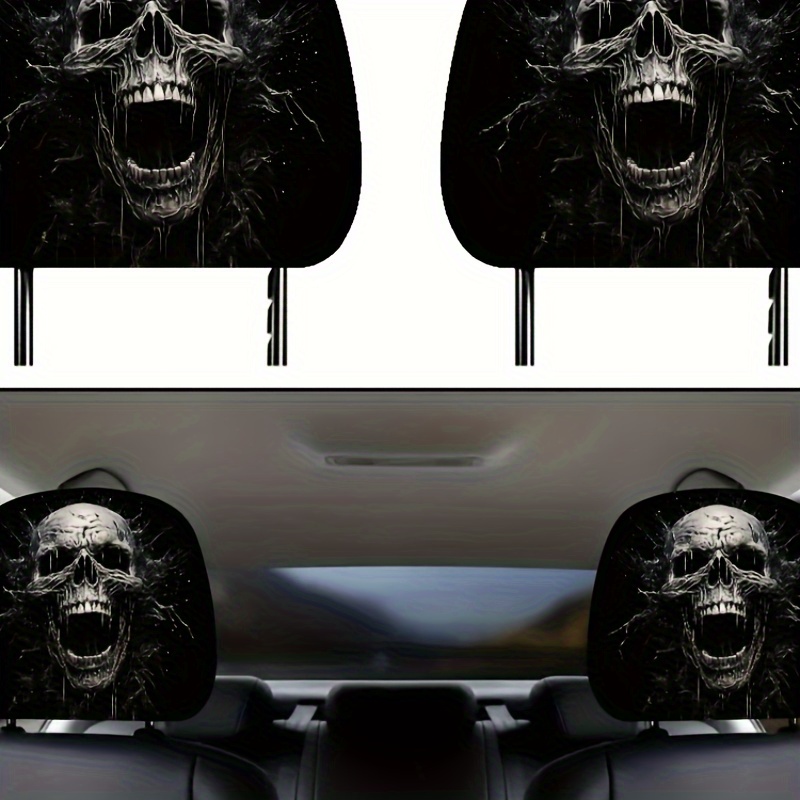 

2pcs Polyester Car Headrest Covers - 3d Digital Eerie Print, Elastic Fabric, Dirt-resistant, Wear-resistant, No Filler Vehicle Headrest Protector Accessory For Car Interior Decoration