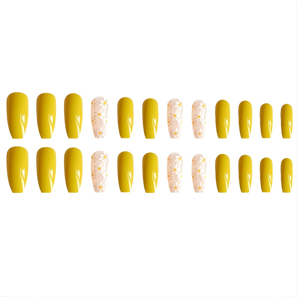 yellow and white camellia autumn false nail reusable press on fake nail artificial finger nail for women girls details 7