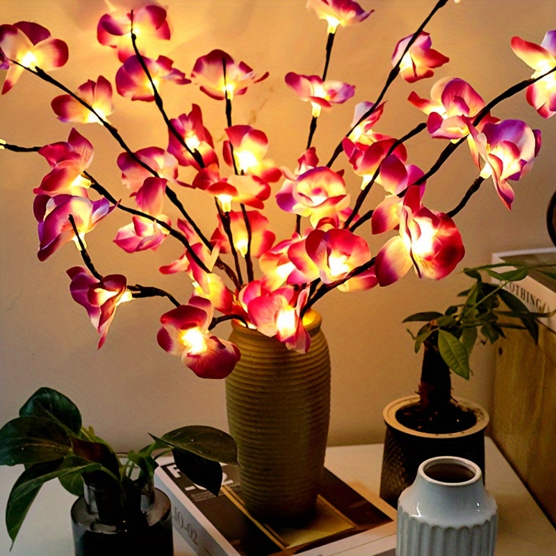 

1pc Purple Phalaenopsis Orchid With 20 Leds - Elegant Floral Decoration For Indoor Spaces, Perfect For Illuminating Tree Branches!