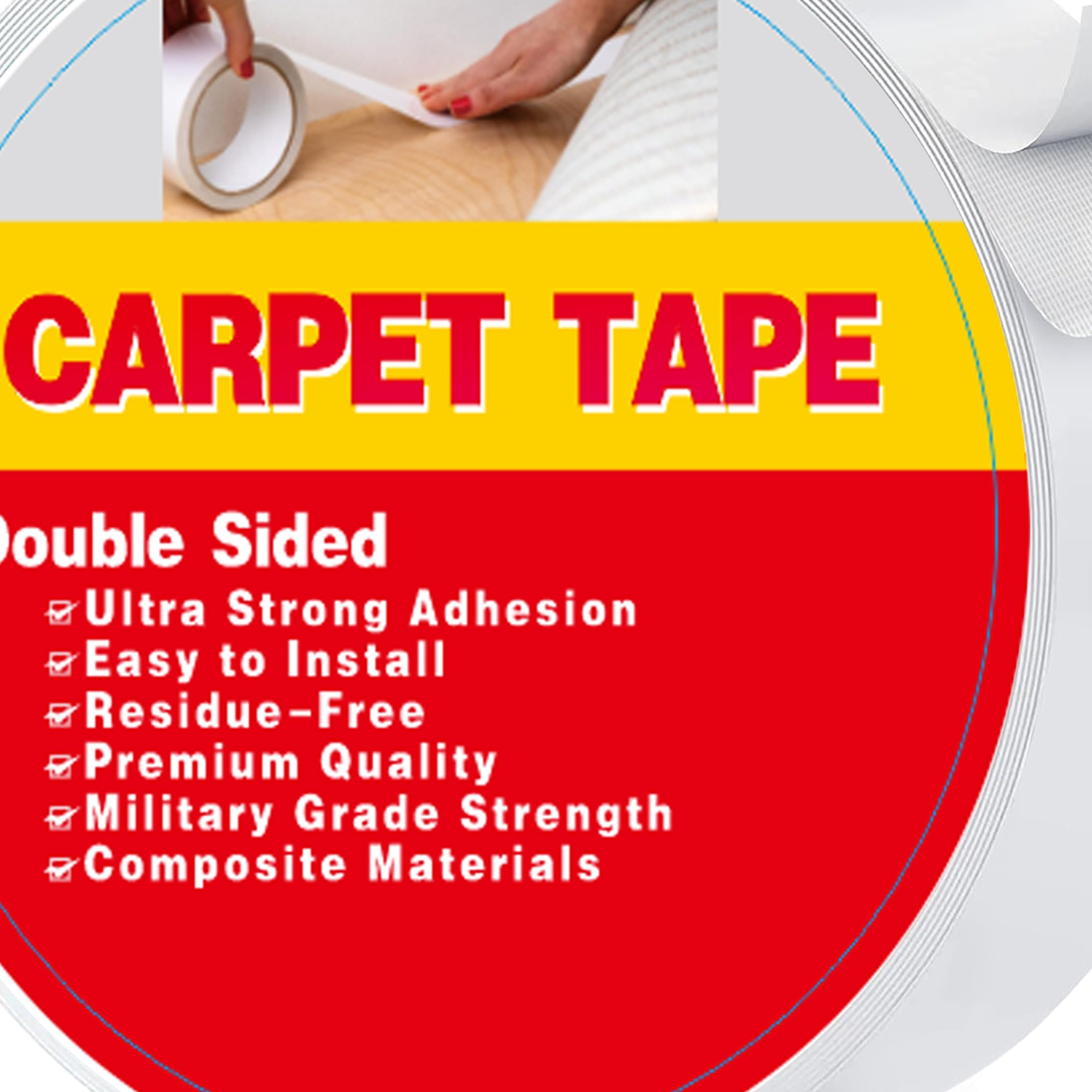 

Extra-strong Double-sided Carpet Tape, 10 Yards - Removable & Waterproof, Ideal For Hardwood Floors, Rugs, Stairs & Mats - Safe, Easy Apply, Long-lasting Grip