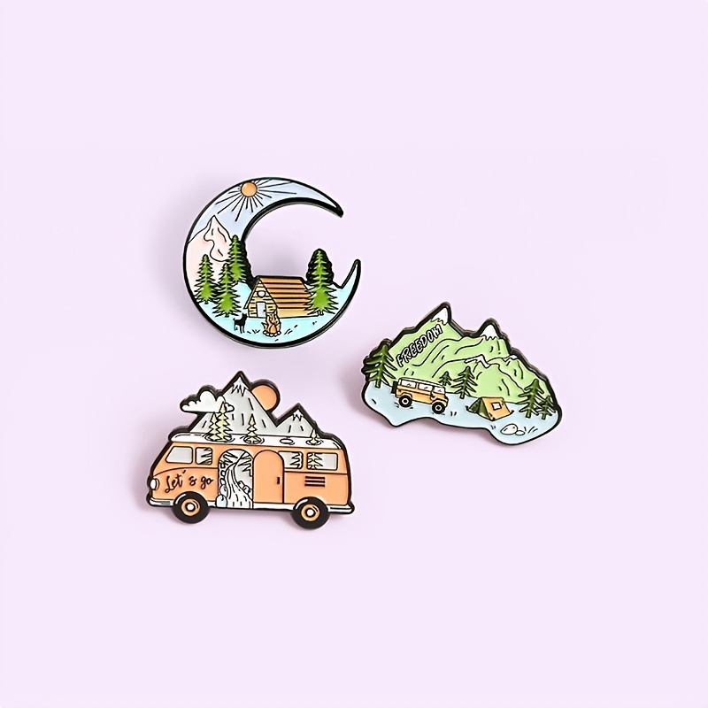 Moon Mountain Bus Cartoon Brooch
