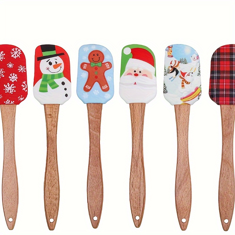 

Christmas Silicone Spatula Set With Wooden Handles - Festive Baking And Cooking Tools For Cake Decoration, Uncharged Plastic Material