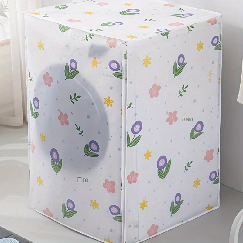 

1pc Floral Peva Washer/dryer Cover, Front Load Washing Machine Protection, Waterproof Dustproof Sunblock With Zipper Design, Utility Room Laundry Decor