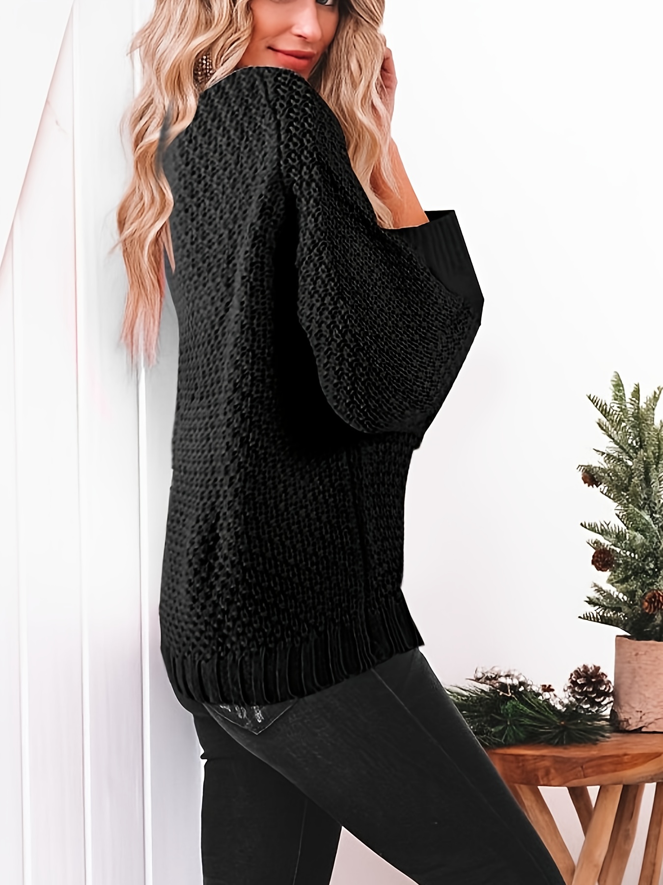 SKSloeg Womens Sweaters Fall 2024 Clearance Long Sleeve Turtleneck Cozy  Sweater Tops Casual Loose Pullover Jumper Tops Solid Soft Clothes Black S 