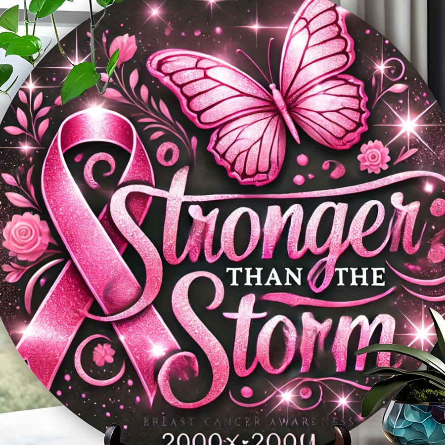 

1pc Inspirational Breast Cancer Awareness Ribbon Wreath Sign, Iron Construction, Supportive Decor For Charity Events & Memorials, Motif 20cm