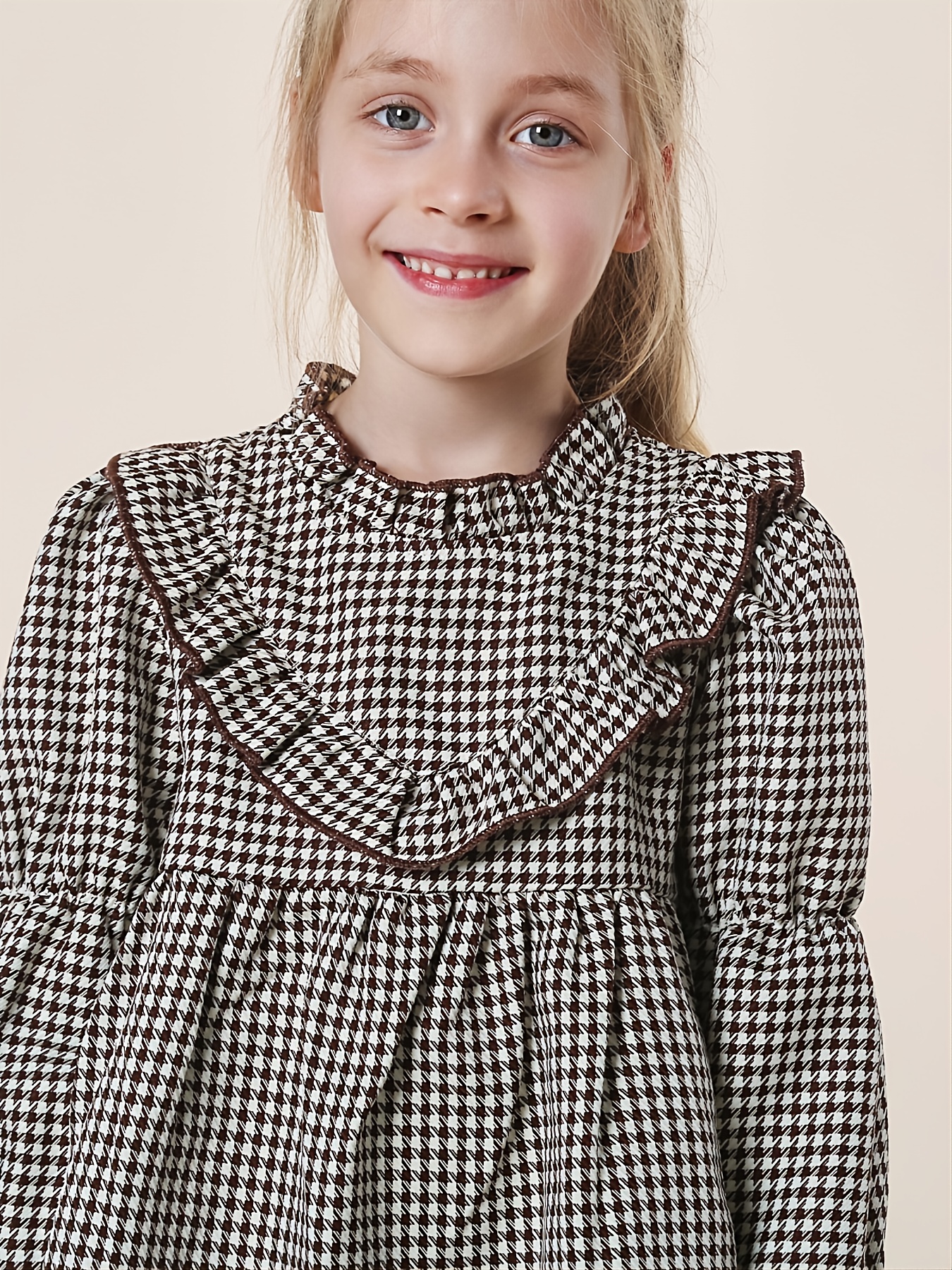 Girls Mock Collar Long Sleeve Houndstooth Dress Kids Clothes Fall Winter  Outfits - Kid's Fashion - Temu