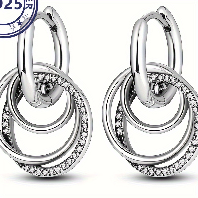 

4.29g/0.15oz S925 Sterling Silver Eternal Family Hoop Earrings Stacking Multi Circle Pendant Hoop Earrings Jewelry For Women Gifts