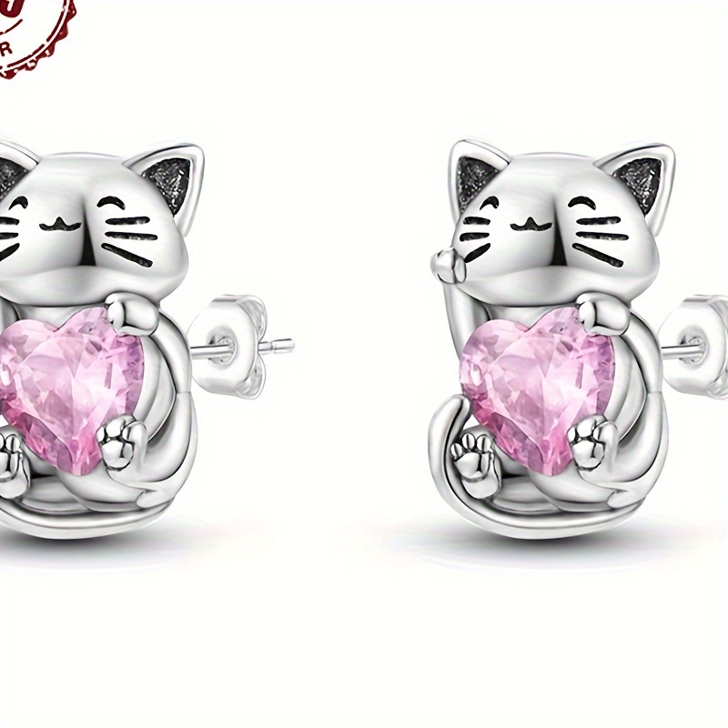 

925 Sterling Silver Cat Stud Earrings Hypoallergenic Daily Earrings For Women Gift