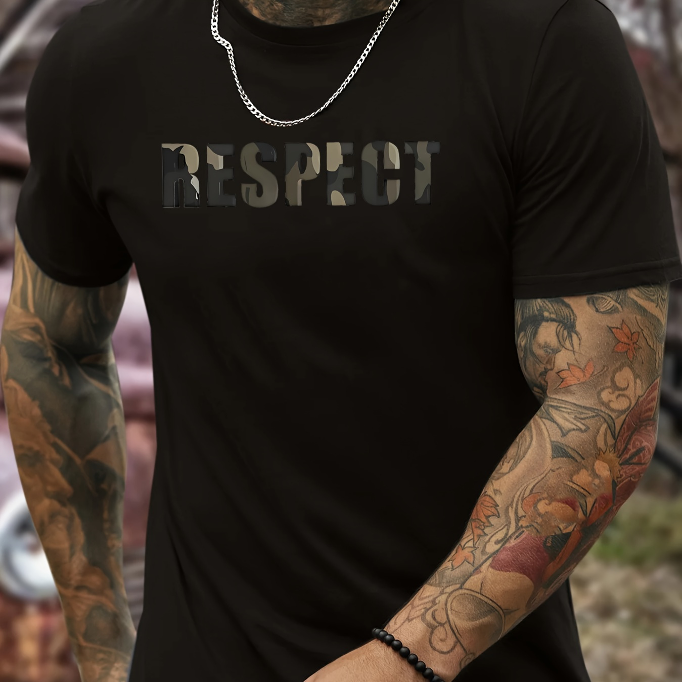 

Fashion Round Neck Tees For Men, "respect"trendy Print Stylish Short Sleeves, Summer Causal Tops For Everyday Wear