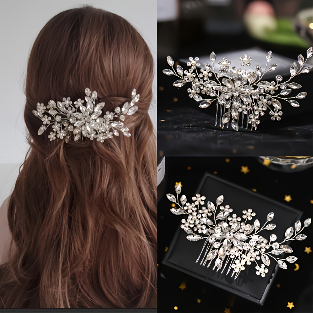 Pearl Rhinestone Crystal Bridal Hair Accessories Women Hair Comb Bride Hair  Clip