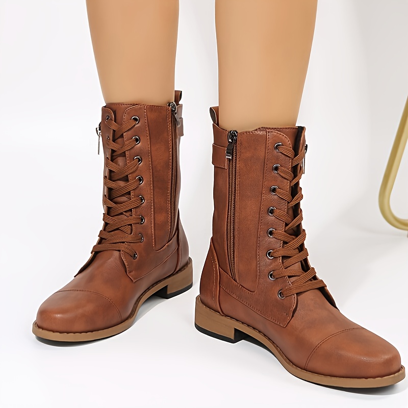 lace up buckle combat boots