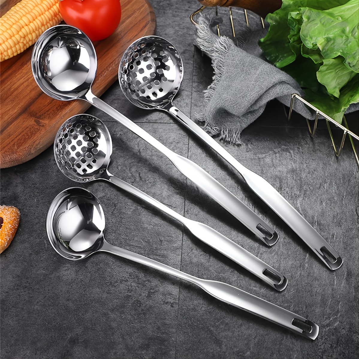 1pc Stainless Steel Strainer Spoon, Modern Wooden Handle Strainer For  Kitchen