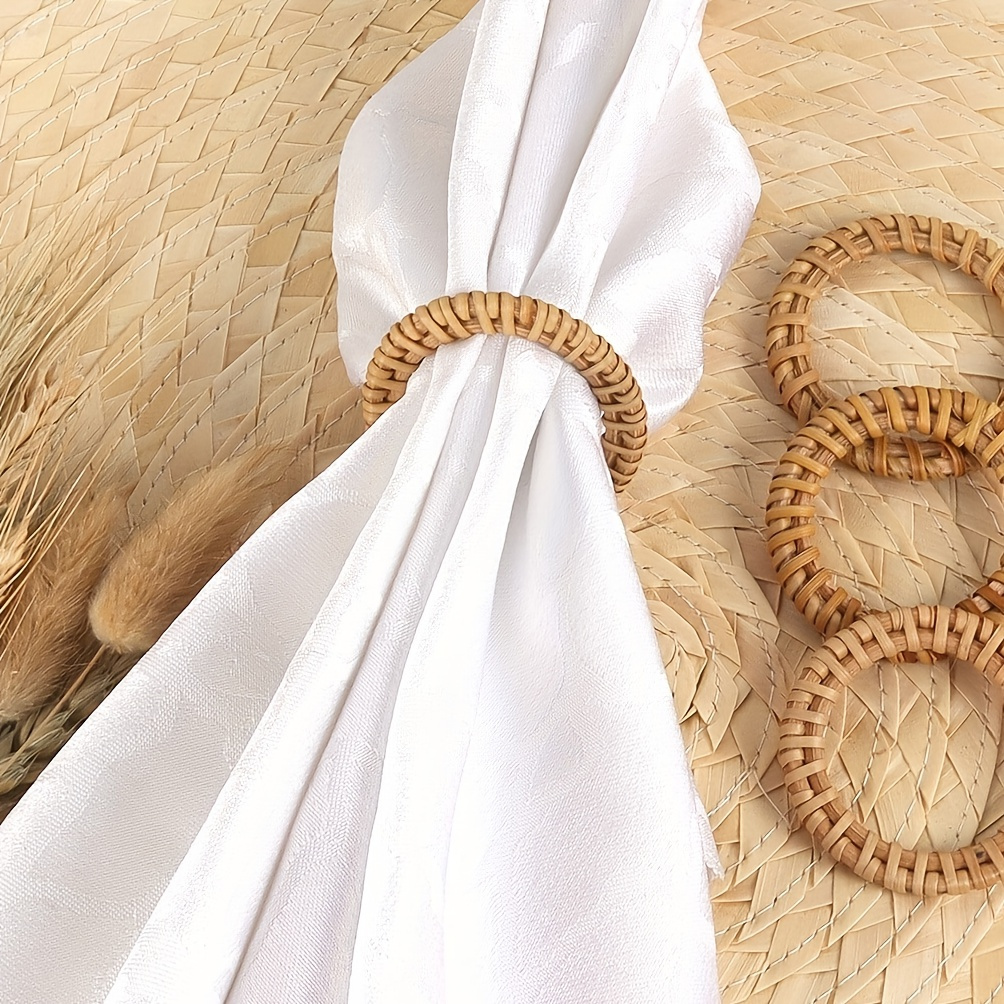 

6pcs Chic Rattan Woven Napkin Rings | Farmhouse Style Round Holders For Elegant Table Setting | Holiday Dinners, Parties, Weddings & Home Decor