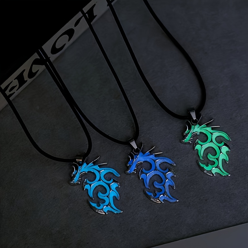 Lzndeal 1 Pcs Women Men Necklace Chain Dragon Glow in The Dark Pendant Fashion Jewelry New, Adult Unisex, Size: 1XL, Blue
