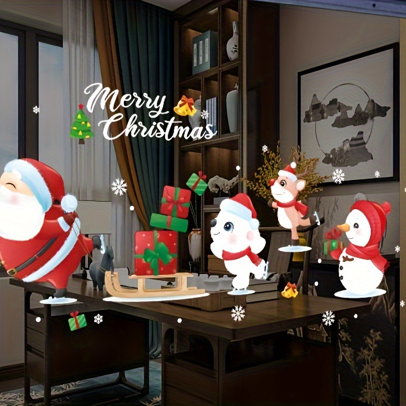 Christmas Santa Claus And Snowman Wall Stickers Winter - Temu