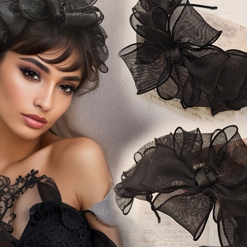 

1pc Elegant Black Bowknot Hairband For Women - Vintage-inspired Netting Design With Floral Accents, Parties & - Chic Birthday Gift Idea, Cute Hair Accessories