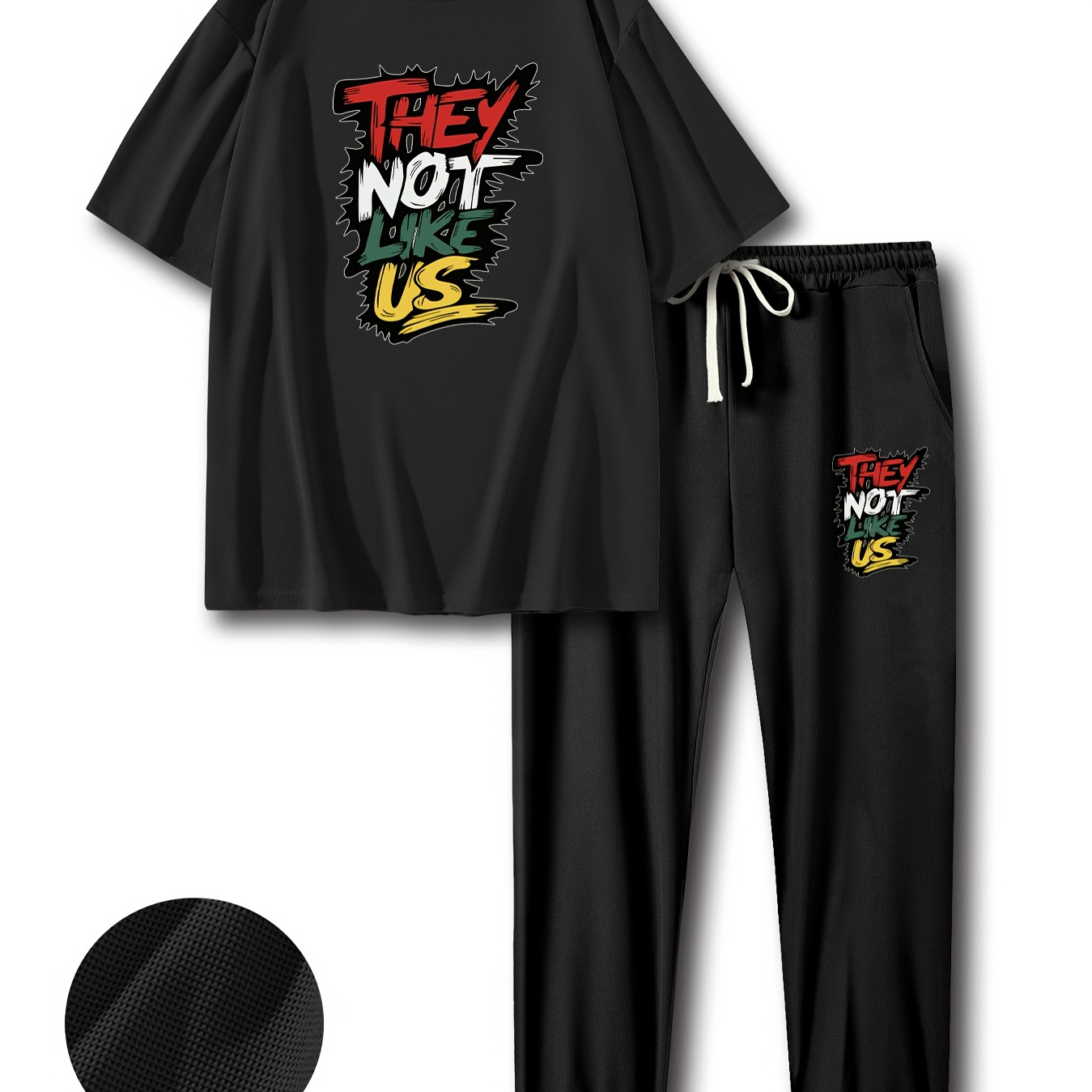 

they Not Like Us" Graphic Tee And Waffle Pants Set - Men's Casual Athletic Wear