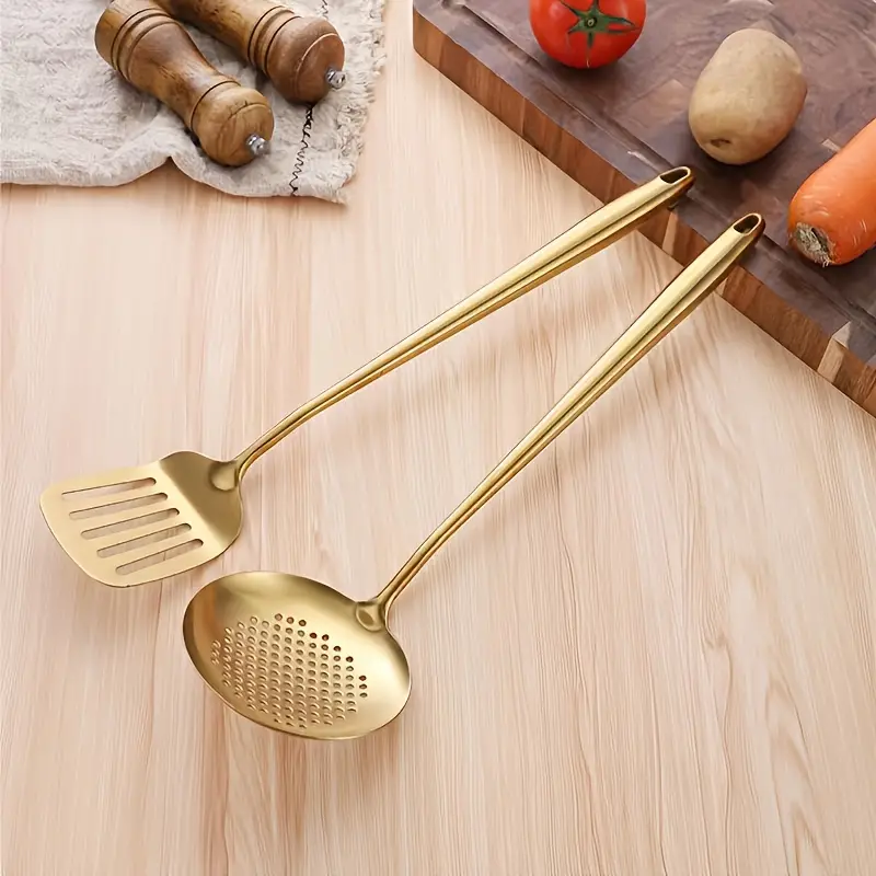 Stylish Golden Kitchen Utensils With Holder Stainless Steel - Temu