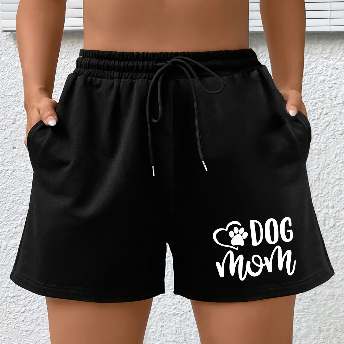 

Plus Size Letter Print Drawstring Shorts, Casual Shorts, Women's Plus Size Clothing