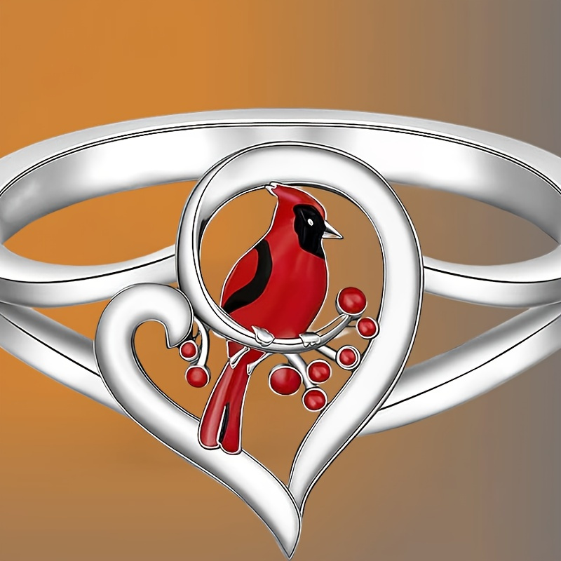 

Fashion Theme Bird Heart Ring - Alloy No Plating, Suitable For Adults Over 15 Years Old - Memorial Gift Bird Jewelry Without Stones