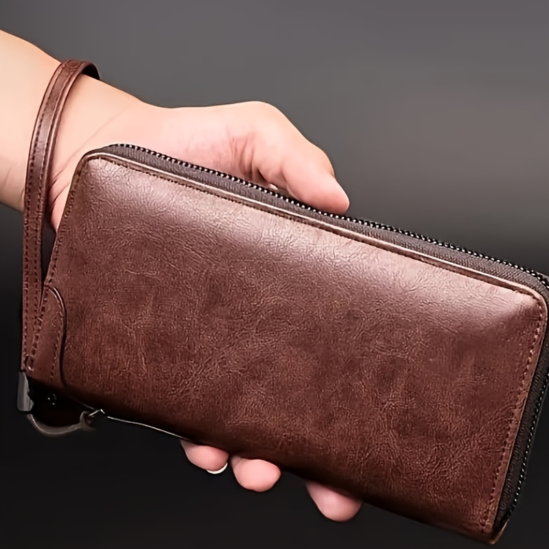 

1 Men's Long Zippered Wallet, Men's Pu Leather Wallet, Rfid Barrier Business Handbag, Credit Card Bag, 0 Wallet, Men's Handbag