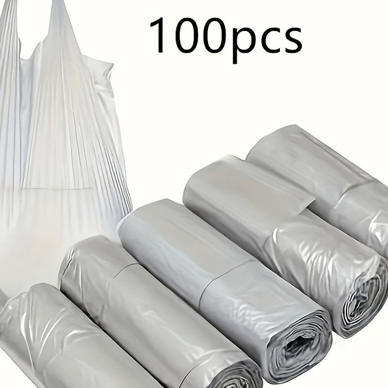 

100pcs Bathroom Trash Bags, 5 Rolls/ Small Handle Trash Bags, Suitable For Office, Kitchen, Bedroom Trash Cans, Portable Strong Trash Bags